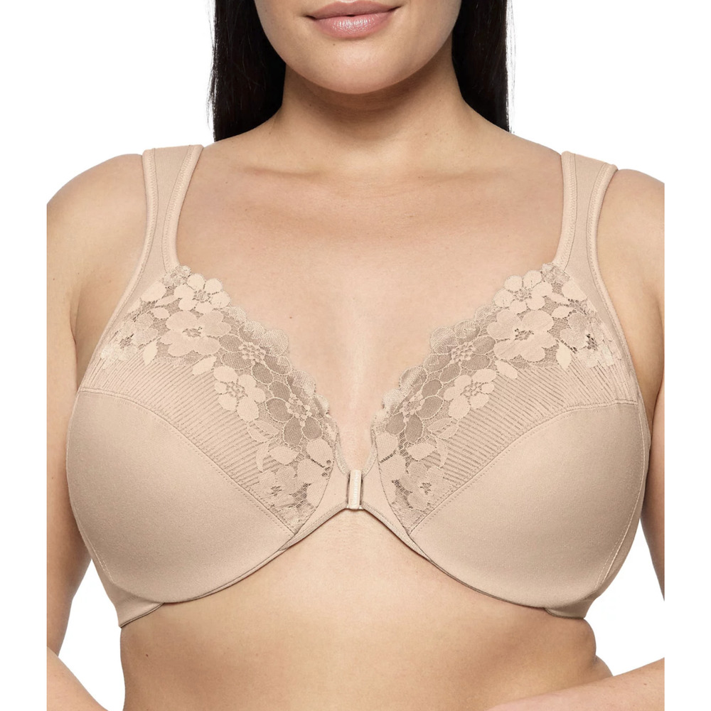 Glamorise Women Front Closure Cotton Wonder Underwire Bra Cafe Plus Size 42B